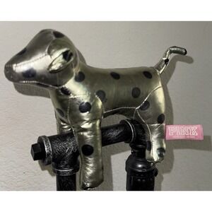 Victorias Secret PINK Dog Plush Green Metallic Polka Dot Small 8"L x 6"H Gold